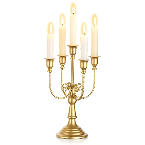 Sziqiqi Kandelaber-Kerzenhalter Aus Goldfarbenem Metall – 29,5 cm Hoch, Kerzenständer Mit 5 Armen, Kerzenständer für Spitzkerzen für Kerzenlicht, Tischdekoration, Weihnachtsmantel-Dekorationen von Sziqiqi