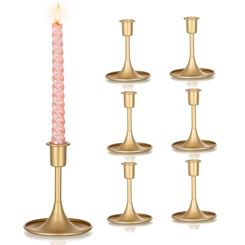 Sziqiqi Kerzenhalter Gold Kerzenständer Metall für Hochzeitstisch Mittelstücke, 6 Stück Kerzenständer Kerzenhalter Stabkerze für Esszimmer Kaffee Tischdekoration, Mittel von Sziqiqi