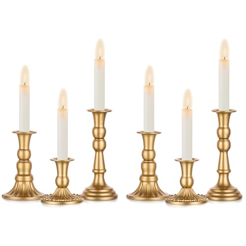 Sziqiqi Kerzenhalter Kerzenständer Metall für Hochzeitstisch Mittelstücke, 6 Stück Kerzenständer Kerzenhalter Stabkerze für Mantel Kamin Esszimmer Kaffee Tischdekoration, Gold von Sziqiqi