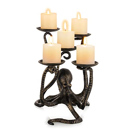 Sziqiqi Kerzenhalter Kerzenständer Octopus für 5 Teelichthalter Stumpenkerzenhalter, Kerzenhalter Gothic Dekorative Figurine Tisch Centerpiece für Halloween Kamin Badezimmer Dekor von Sziqiqi