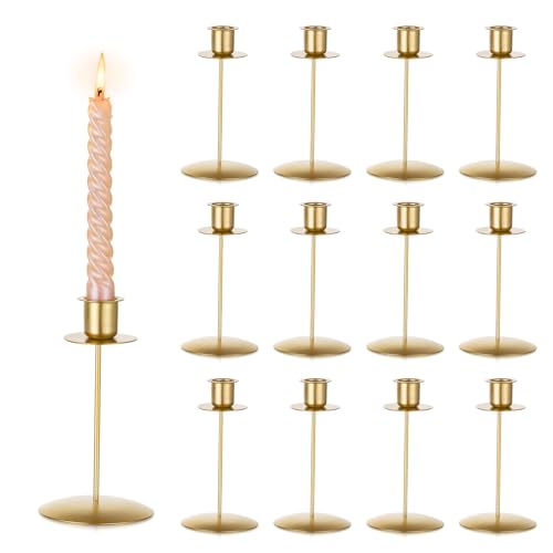 Sziqiqi Kerzenhalter Stabkerze Gold - Stabkerzenhalter Kerzenständer für Weihnachten Hochzeit Metall-Kerzenhalter, 12 Stück, 15cm von Sziqiqi