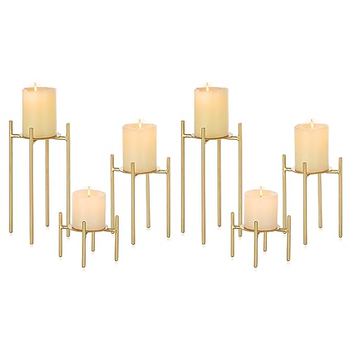 Sziqiqi Kerzenständer Kerzenhalter Gold 6er Set - Kerzenleuchter für Stumpenkerzen mit Eisen Platte Moderne Kerzen Ständer Hochzeit Weihnachten Tisch Dekorative Kerzenständer für Haus Mantel Esstisch von Sziqiqi