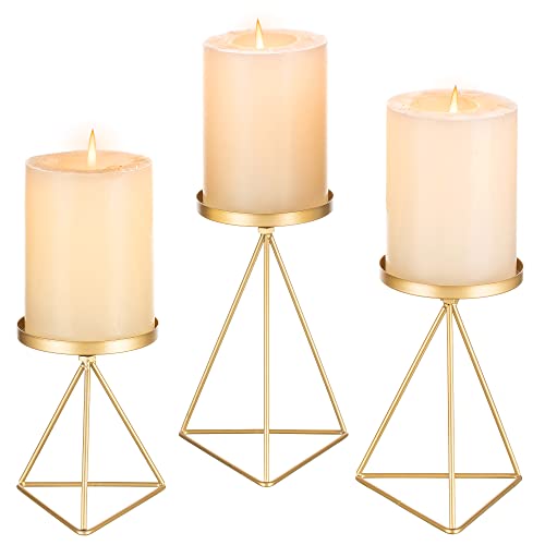 Sziqiqi Kerzenständer Kerzenhalter Kerzenleuchter Metall 3er Set, Eisen Deko Kerzenhalter für Stumpenkerzen Gold, Vintage Kerzen Ständer Tischdeko für Hochzeit Wohnzimmer Weihnachten von Sziqiqi
