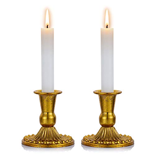 Sziqiqi Kerzenständer Kerzenhalter Kerzenleuchter in Gold für Schabbat Kerzen 2er Set, Metall Deko Vintage Kerzenständer Kerzen Ständer Tischdeko für Hochzeit Wohnzimmer Tabelle Schabbat, S + S von Sziqiqi