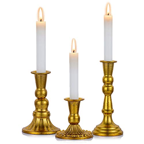 Sziqiqi Kerzenständer Kerzenhalter Kerzenleuchter in Gold für Schabbat Kerzen 3er Set, Metall Deko Kerzenständer, Vintage Kerzen Ständer Tischdeko für Hochzeit Wohnzimmer Tabelle Schabbat, S+M+L von Sziqiqi