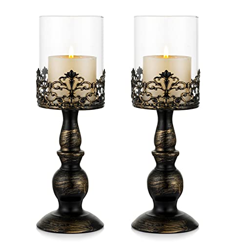 Sziqiqi Kerzenständer Set Vintage Distressed Black Hurricane Kerzenhalter 2 Stück, Kerzenständer für Stumpenkerze Kerzenhalter Hochzeitsfeier Home Decoration Kamin Mantel Dekoration 33cm von Sziqiqi