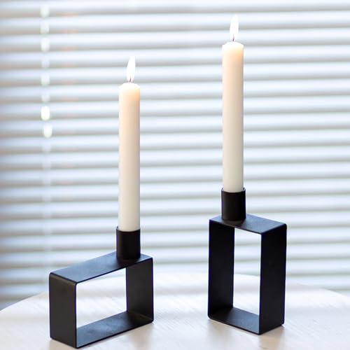 Sziqiqi Kerzenständer Stabkerzen Kerzenhalter Metall 2er Set, Geometrische Rechteck Stabkerzenhalter Schwarz, Kerzen Ständer Tischdeko für Weihnachten Halloween Kaffee Tische Deko von Sziqiqi