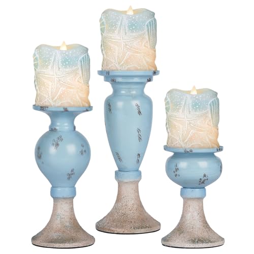 Sziqiqi Kerzenständer Stumpenkerzen Maritime Deko: Metall Kerzenhalter Stumpenkerzen für Deko Blau Tischdeko Sommerdeko - Vintage Stumpenkerzenhalter 3er Set für Badezimmer Wohnzimmer Schlafzimmer von Sziqiqi