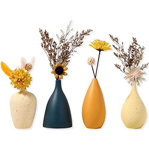 Sziqiqi Kleine Keramik Vasen Set Keramikvasen für Blumen Deko Vasen für Wohnzimmer Mini Handgefertigte Vasen für Tischdekoration Moderne Vase mit Morandi Matte Farbe 4er Set von Sziqiqi
