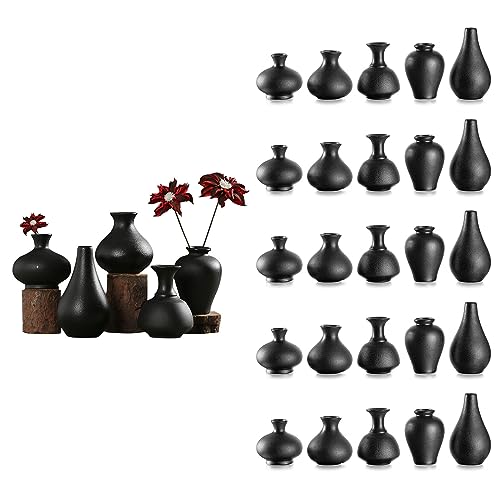 Sziqiqi Kleine Schwarz Keramik Vasen - Bulk Blumen Vase von 30 Mini Handmade Keramikvasen für Blumen Pampasgras Moderne Blumenvase Deko für Wohnzimmer Küche Büro Küche und Tisch von Sziqiqi