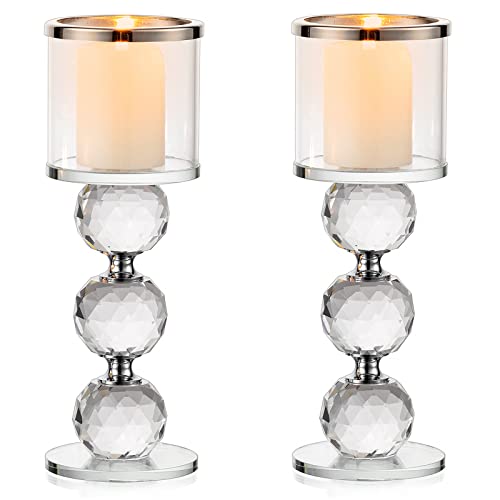 Sziqiqi Kristall Kerzenständer Set, 2 Stück Kerzenhalter Stumpenkerzen Glas, Modern Kerzenhalter Stabkerze Teelichthalter für Hochzeit Esstisch Badezimmer Tischdeko Geburtstag Party Deko, Silber von Sziqiqi