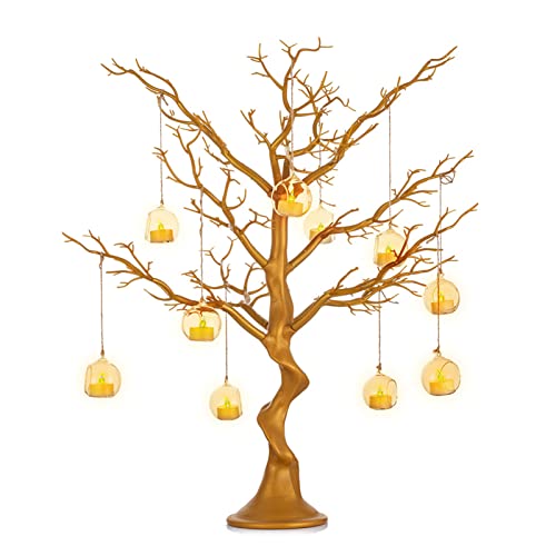 Sziqiqi Künstlicher Deko Baum Wunschbaum Weihnachtsbaum für Tische Hochzeit Party, Perfekt für Ostern Erntedankfest Home Festival Party Weihnachten Hochzeit Empfangstisch Deko, Gold von Sziqiqi