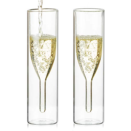 Sziqiqi Massive Doppelwandige Champagnerglas Kristallgläser, Classics Tulip Goblet Stemless Clear Glass Cups, Mundgeblasene Toastgläser für Catering, Hochzeiten, Partys, Bars, Familientreffen (2) von Sziqiqi