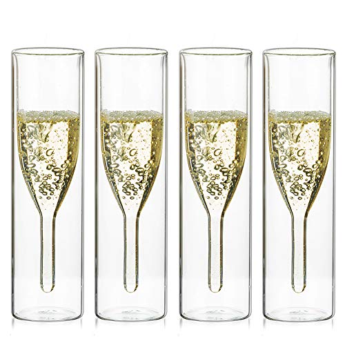 Sziqiqi Massive Doppelwandige Champagnerglas Kristallgläser, Classics Tulip Goblet Stemless Clear Glass Cups, Mundgeblasene Toastgläser für Catering, Hochzeiten, Partys, Bars, Familientreffen (4) von Sziqiqi