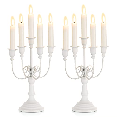 Sziqiqi Metal Candelabras Candle Holders Set of 2 - White Candlestick Holders 5-Arms Tapered Candle Stands for Wedding Birthday Dinning Table Centrepieces Christmas Fireplace Decor, 29.5cm Tall von Sziqiqi