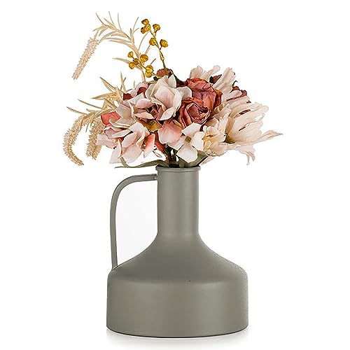 Sziqiqi Nordisch Metall Khaki krugvase - Dekoration Zylindrisch Vasen Fuer Tischdeko Blumenvase Modern Fuer Pampasgras Pflanzen Trockenblumen Kunstblumen Zweige Federn Samen von Sziqiqi