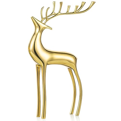 Sziqiqi Rentier Tier Figur Skulpturen Statuen - Metall Hirsch Ornamente für Wohnkultur Akzente Wohnzimmer Schlafzimmer Büro Bookself Tischplatte Mantel Weihnachtsdekoration, Gold von Sziqiqi