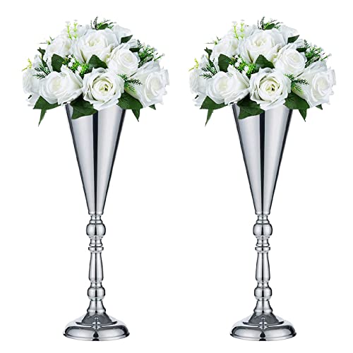 Sziqiqi Satz von 2 Hoch Metall Hochzeit Mittelstücke für Rezeption, Silber Blumenvase Stehen, Basis Decortion für Party, Veranstaltungen, Geburtstag, Feierlichkeiten, Silber von Sziqiqi