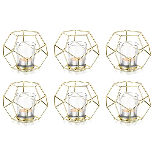 Sziqiqi Teelichthalter Votivkerzenhalter Metall Gold 6er Set, Modern Geometrisch Windlicht Kerzenständer Stumpenkerze Deko für Hochzeitstisch Wohnzimmer Weihnachten Party Tischdeko von Sziqiqi