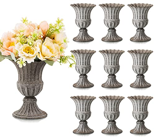 Sziqiqi Vintage Metall Blumenvase - 10 Stück Grau Klein Trompete Vase Urne Pflanzer für Hochzeit Mittelstücke Jubiläum Weihnachten Dekoration, 16cm von Sziqiqi