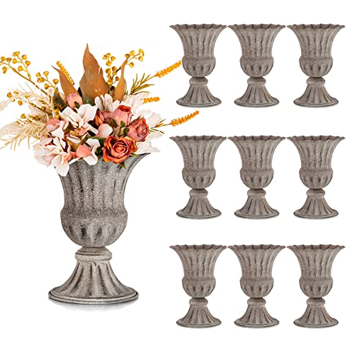Sziqiqi Vintage Metall Blumenvase - 10 Stück Grau Klein Trompete Vase Urne Pflanzer für Hochzeit Mittelstücke Jubiläum Weihnachten Dekoration, 23cm von Sziqiqi