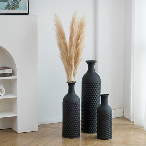 Sziqiqi Vintage Schwarz Hoch Bodenvase - 68/51/41cm Tall Extra Groß Metall Boden Stehend Vase Set of 3 Modernen Waben Textur Big Matt Vase für Wohnzimmer Esszimmer Schlafzimmer Home Flur Indoor Büro von Sziqiqi