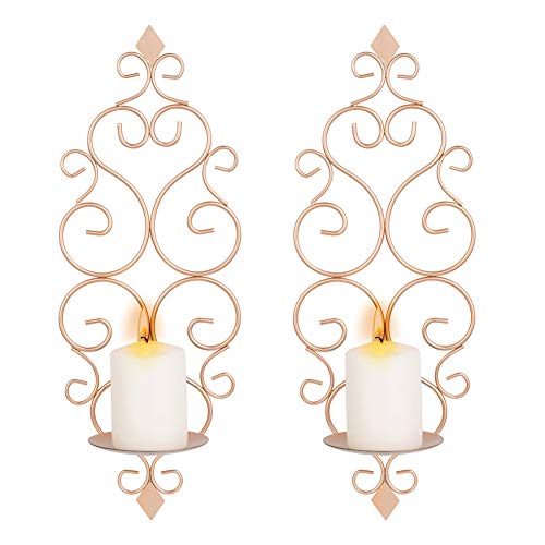 Sziqiqi Iron Wall Candle Sconce Wall Candle Holder Set of 2 Wall Mounted Candle Sconces Holder, for Bedroom Dining Room Wall Decor, Rose Gold von Sziqiqi