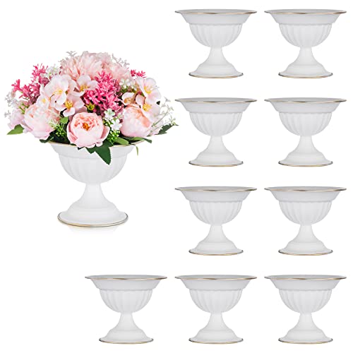Sziqiqi Vase Weiß Kleine für Hochzeit: 13 cm Hoch Metall Urne Vasen Set of 10 - Blumentopf Weiss für Tischdeko - Vintage Blumenvase für Party Taufe von Sziqiqi