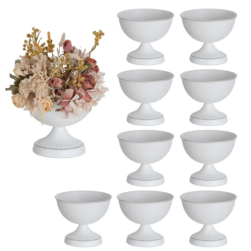 Sziqiqi Vase Weiß Kleine für Tischdeko: 15 cm Hoch Metal Urne Vasen für Hochzeit - Blumentopf Goldene Set of 10 - Vintage Blumenvase für Party Taufe Valentinstag von Sziqiqi