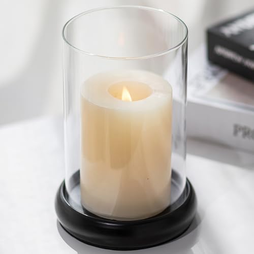Sziqiqi Windlicht Kerzenhalter Stumpenkerzen Schwarz: Metall Kerzenständer Stumpenkerzen mit Glaszylinder Modern Glas Windlichter Outdoor für Wohnzimmer Fensterbank Weihnachten Esstisch Tischdeko von Sziqiqi