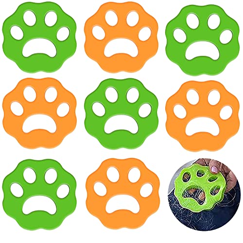 Xering 8 Stück Wiederverwendbarer Tierhaarentferner,Tierhaarentferner Waschmaschine, Katzenhaarentferner Waschmaschine für Hundehaar Katzenfell und alle Haustiere(Grün und Orange) von Szjinbao