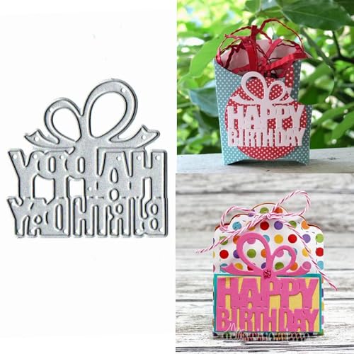 Metall-Stanzformen mit Aufschrift "Happy Birthday", mit Schleife, Geschenkbox, Stanzschablonen, DIY, Scrapbooking, dekorative Prägung, Papier, Scrapbooking, Kartenherstellung von Sznilindm