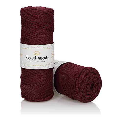 Baumwollkordel 3mm 100m, 46 Farben, Häkelkordel, Geflochten Baumwollkordel 3mm, Makramee Kordel, Makramee Garn, Premium Garn, Makramee Seil (Burgund) von Sznurkomania