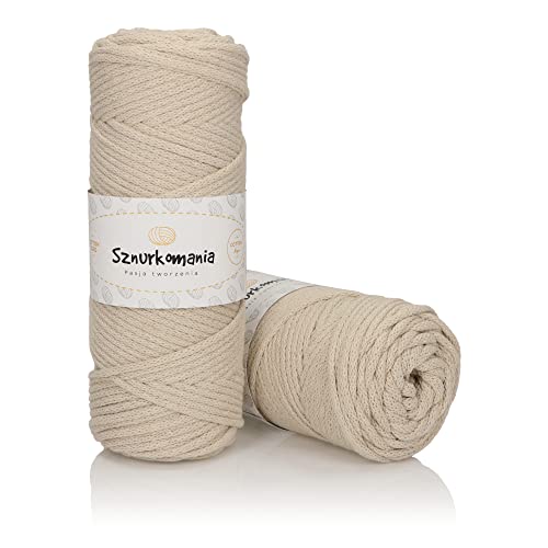 Baumwollkordel 3mm 100m, 46 Farben, Häkelkordel, Geflochten Baumwollkordel 3mm, Makramee Kordel, Makramee Garn, Premium Garn, Makramee Seil (Hellbeige) von Sznurkomania