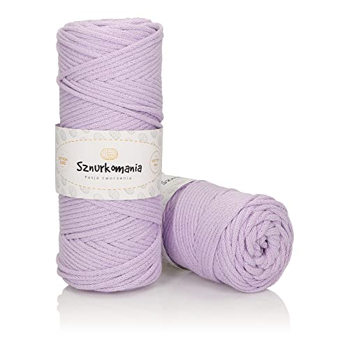 Baumwollkordel 3mm 100m, 46 Farben, Häkelkordel, Geflochten Baumwollkordel 3mm, Makramee Kordel, Makramee Garn, Premium Garn, Makramee Seil (Lavendel) von Sznurkomania