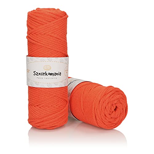 Baumwollkordel 3mm 100m, 46 Farben, Häkelkordel, Geflochten Baumwollkordel 3mm, Makramee Kordel, Makramee Garn, Premium Garn, Makramee Seil (Orange) von Sznurkomania