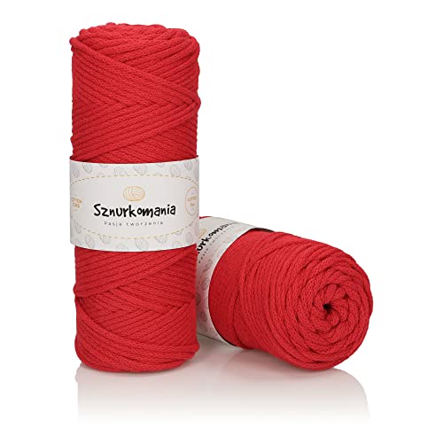 Baumwollkordel 3mm 100m, 46 Farben, Häkelkordel, Geflochten Baumwollkordel 3mm, Makramee Kordel, Makramee Garn, Premium Garn, Makramee Seil (Rot) von Sznurkomania