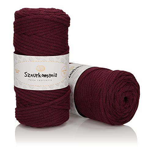 Geflochtene Baumwollkordel 5mm 100m, 46 Farben, Häkelkordel, Makramee Kordel, Makramee Garn, Premium Garn, Makramee Seil, Sznurkomania (Burgund) von Sznurkomania