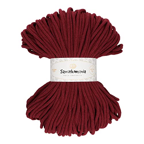 Geflochtene Baumwollkordel 5mm 100m, 46 Farben, Häkelkordel, Makramee Kordel, Makramee Garn, Premium Garn, Makramee Seil, Sznurkomania (Claret) von Sznurkomania