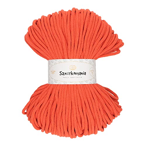 Geflochtene Baumwollkordel 5mm 100m, 46 Farben, Häkelkordel, Makramee Kordel, Makramee Garn, Premium Garn, Makramee Seil, Sznurkomania (Orange) von Sznurkomania