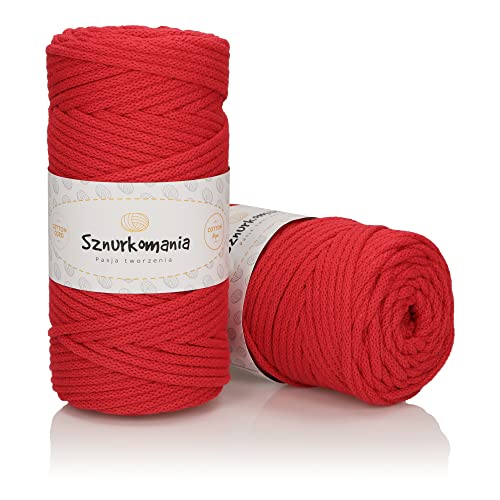 Geflochtene Baumwollkordel 5mm 100m, 46 Farben, Häkelkordel, Makramee Kordel, Makramee Garn, Premium Garn, Makramee Seil, Sznurkomania (Rot) von Sznurkomania