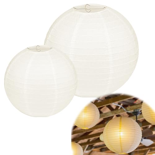 2 Stück Beige Papier Lampions Rund Classic Bamboo Style Gerippter Lampenschirm für Party Garten Hochzeit Dekoration 30 cm (12 Zoll) von Sztqqing