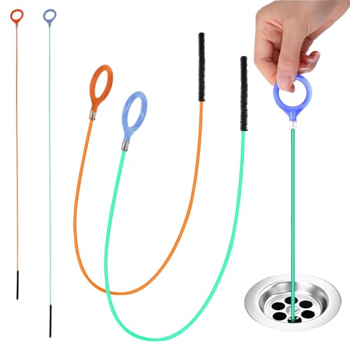 Abflussreiniger Spirale 4 Stück, 90cm & 81cm Rohrreinigungsspirale mit PE+Stahl, Flexible Abflussspirale Bürste für Verstopfte Rohre in Küche, Bad, Waschbecken und Dusche von Sztqqing