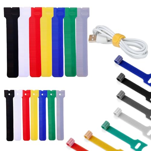 Buntes Klett Kabelbinder Set, 140 Stück Wiederverwendbare Kabelbinder mit Klettverschluss, 7 Farben und 2 Größen für Kabelmanagement in Home, Office, Auto von Sztqqing