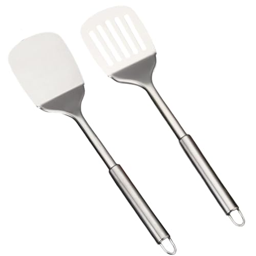Edelstahl Spatel Set Wok-Pfannenwender 34,5cm Silberner Pfannenwender Robuster Küchenspatel mit Hoher Hitzebeständigkeit Küchenspatel für Antihaft-Kochgeschirr Spülmaschinenfest von Sztqqing