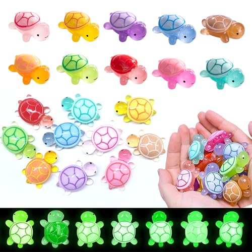 Sztqqing Mini Schildkröten 20 Stück, Leuchtende Harz Figuren im Dunkeln, Bunte Kleine Tiere für Micro Landschaft, Garten Deko, Aquarium & Heimdekoration, Miniatur Turtles Geschenk von Sztqqing