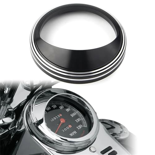 Szwaldaper Motorrad-Tachometer-Zierblende, Blendenring, Visierabdeckung, for Harley, Touring, Road King, Dyna, Softail mit 5-Zoll-Tachometer Motorrad-Tachometerring(Black n Chrome) von Szwaldaper