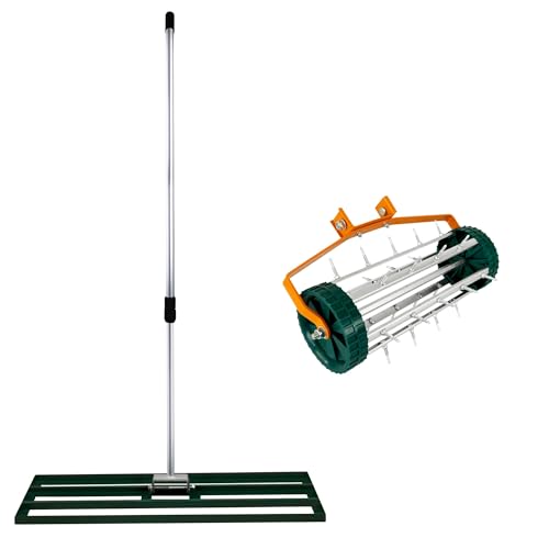 Belüfter und rollender Rasennivellierer 3.8cm Spitzen 100cm x 32cm Grünfarbener Nivellierrechen, Abnehmbarer, ausziehbarer Doppelzweck-Griff Belüfter und rollender Rasennivellierer 3.8cm Spitzen 100cm x 32cm Grünfarbener Nivellierrechen, Abnehmbarer, ausziehbarer Doppelzweck-Griff von T-Mech