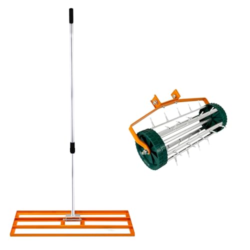 Belüfter und rollender Rasennivellierer I 3.8cm Spitzen I 100cm x 32cm Orangefarbener Nivellierrechen, abnehmbarer, ausziehbarer Doppelzweck-Griff Belüfter und rollender Rasennivellierer I 3.8cm Spitzen I 100cm x 32cm Orangefarbener Nivellierrechen, abnehmbarer, ausziehbarer Doppelzweck-Griff von T-Mech