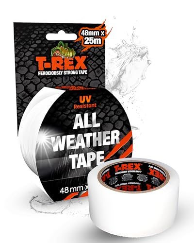 T-Rex – All Weather transparentes Klebeband 48mm x 25m wetterfest, wasserdicht & hitzebeständig – Extra Starkes Panzertape für Indoor & Outdoor – UV-fest – Ideal für Reparatur von Markisen & Zelte von T-Rex